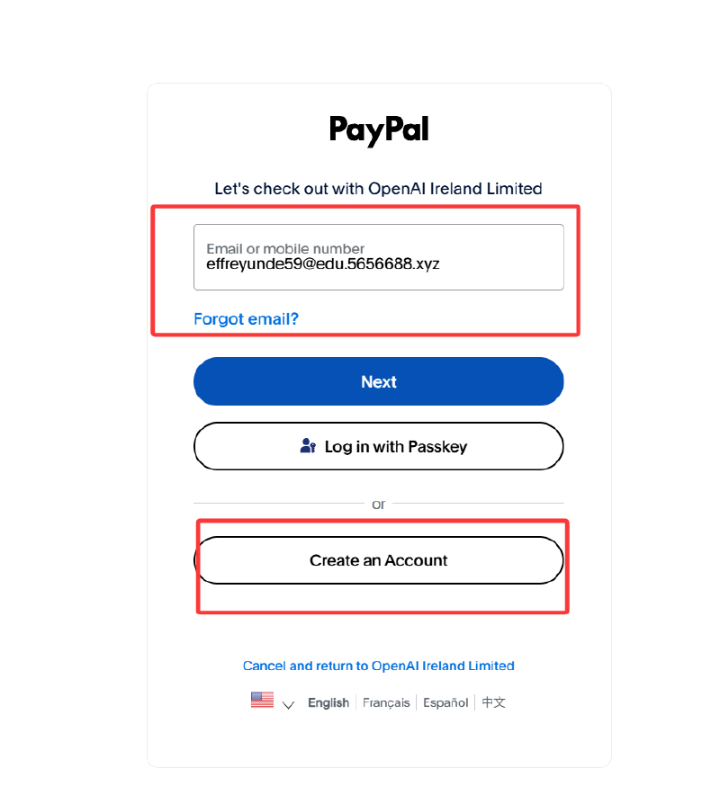 PayPal 登录或注册入口示例